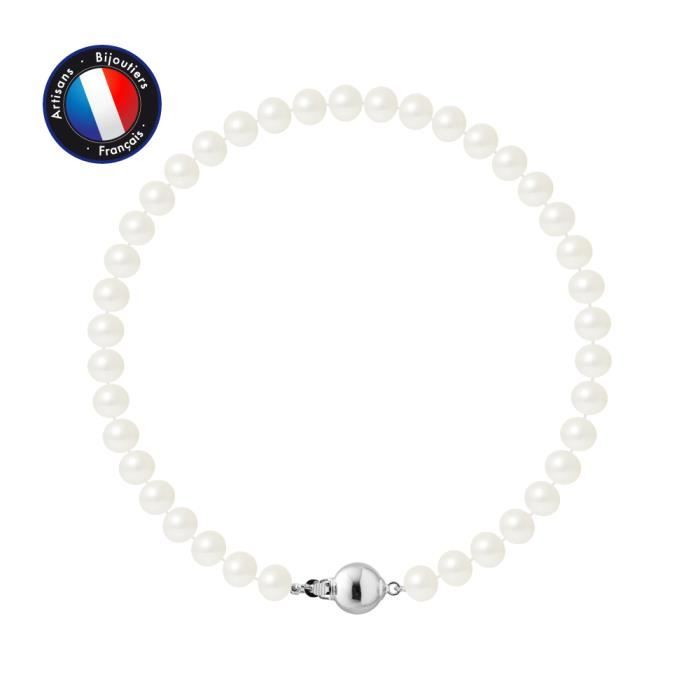 Bracelet - PERLINEA - Véritable Perle de Culture dEau Douce 5-6 mm - Argent 925 - Fermoir Boule - 18 cm