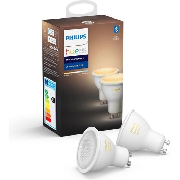 PHILIPS HUE Pack de 2 ampoules White Ambiance - 5,5 W - GU10
