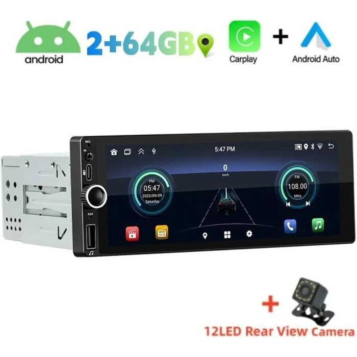Inefala 8 Core 4+64GB Android 15 Autoradio 2 Din Avec Wireless Carplay Android Auto, 7" Touchscreen Poste Radio Bluetooth Avec GPS WiFi DSP 32EQ RDS + USB/Type-C/AUX + Caméra De Recul