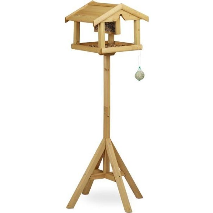 relaxdays volière perchoir pour oiseaux maison pour oiseaux sur pied mangeoire en bois hxlxp: 117 x 50 x 50 cm, marron