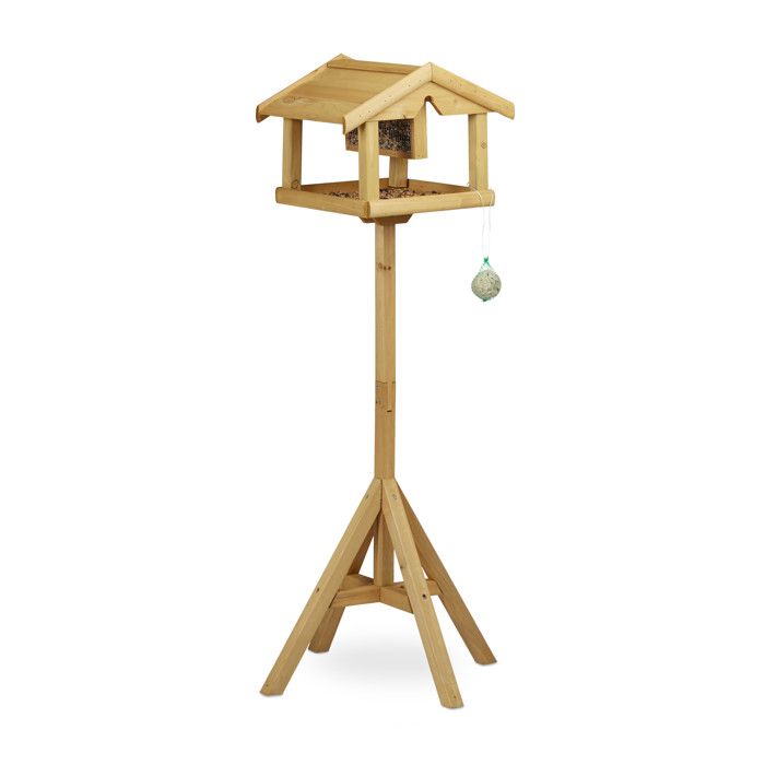 Mangeoire Pour Oiseaux D'extérieur Relaxdays - Avec Support Boules De Graisse Et Porte-pommes - En Bois Naturel, Toit Ouvrant - 24x31x20 Cm