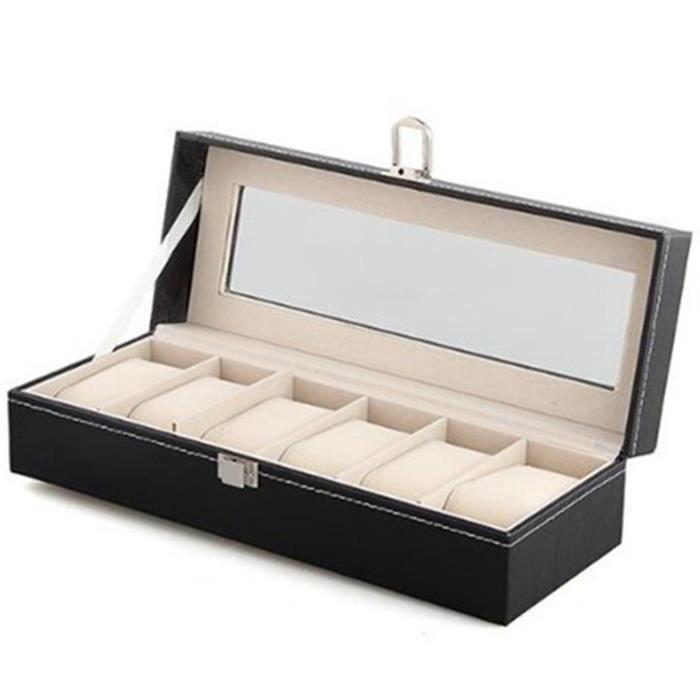 Boîte De Rangement Pour Montres - 6 Emplacements Larges - Aluminium - 30.5x11.5x6.5 Cm