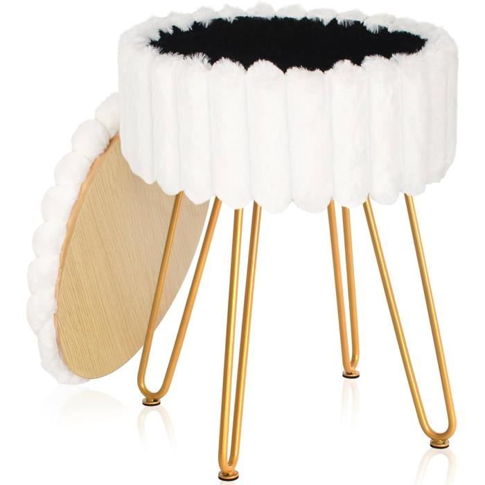 Tabouret de coiffeuse ottoman, avec pieds dorés, repose-pieds rond moderne en velours pour salon et chambre à coucher, tabourets de maquillage rembourrés plissés pour coiffeuse Tabouret de coiffeuse ottoman, avec pieds dorés, repose-pieds rond moderne en velours pour salon et chambre à coucher, tabourets de maquillage rembourrés plissés pour coiffeuse