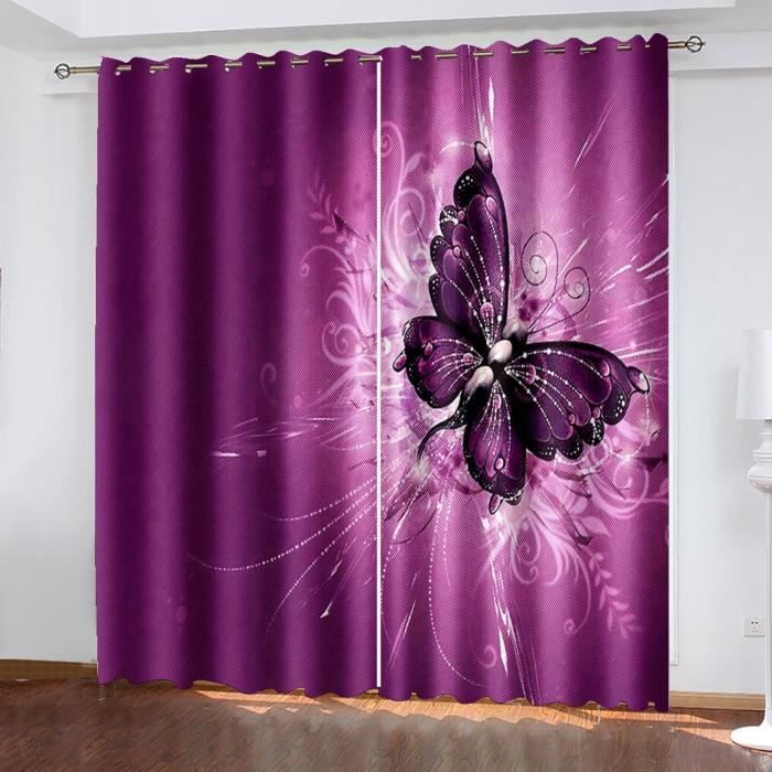 Rideaux Occultants 2 Panneaux - 234x137 Cm (2x117x137 Cm), Polyester, Impression Fée Papillon, Oeillets Métal