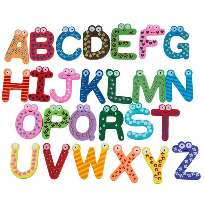 Lettres colorees magnetiques en bois A-Z-Aimants jouets pour education
