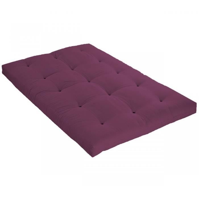 matelas futon aubergine en coton 140x190 - violet - garantie 5 ans - terre de nuit