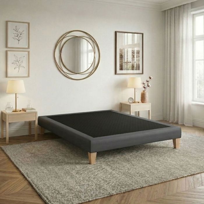 Sommier tapissier déco simili gris foncé Someo Astre 160x200 cm Sommier tapissier déco simili gris foncé Someo Astre 160x200 cm