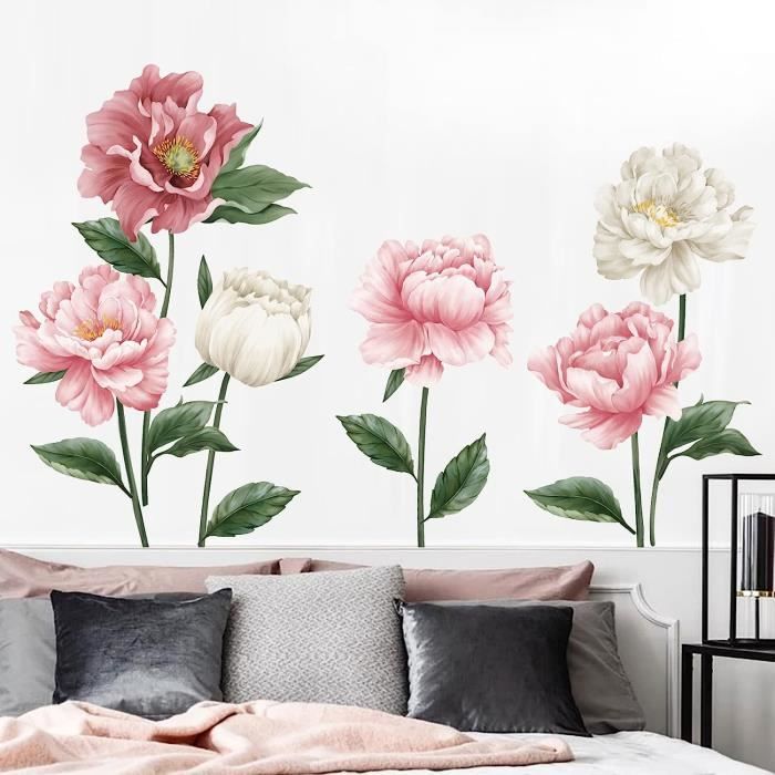 Decalmile s Muraux Pivoine Autocollant Mural Fleurs Rose Décoration ...