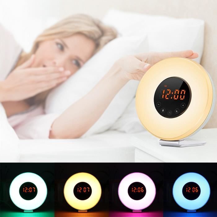Cadrim Réveil Simulateur D'Aube LED Lampe De Chevet - 7 Couleurs, 7 Sons Naturels, 20 Niveaux De Luminosité, Double Alarme, FM