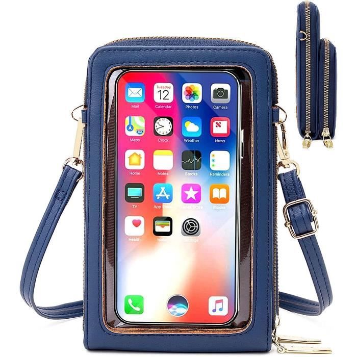 Sac T?�l?�phone Portable Femme, Sac Main ??cran Tactile Avec Poches Transparentes En Similicuir 