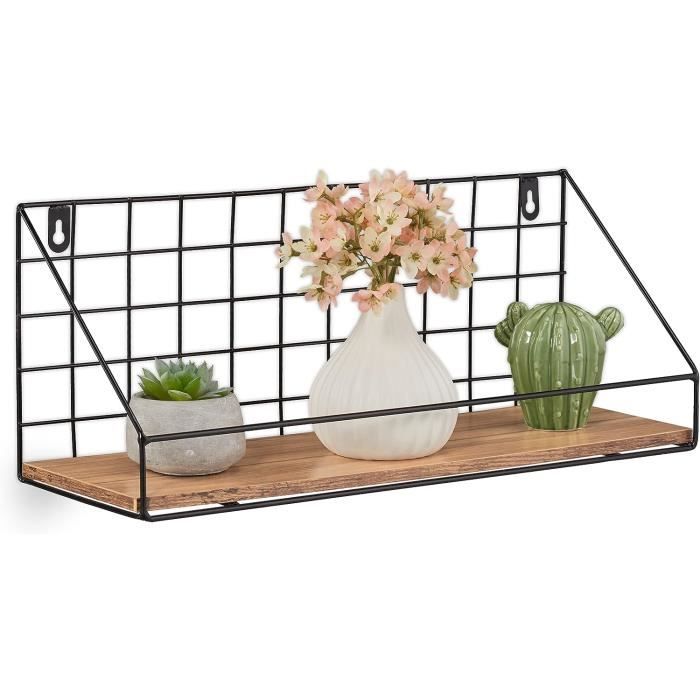 Étagère Murale Industrielle 4 Niveaux - 60x40x13cm Noir - Pour Salle De Bain, Cuisine, Entrée - Avec Porte-Serviettes - Capacité 10kg/Tablette