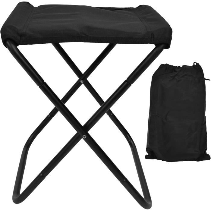 KLLJ Tabouret De Camping Pliable - Siège Portable Aluminium, 27cm, Charge 140kg, Sac Inclus, Noir