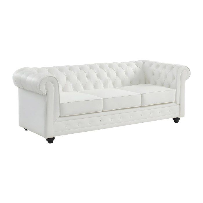 Canapé 3 places en cuir de buffle blanc CHESTERFIELD