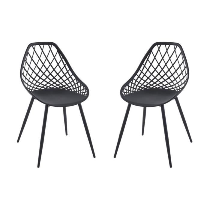 lot de 2 chaises de jardin en polypropylène avec pieds en métal - noir - malaga