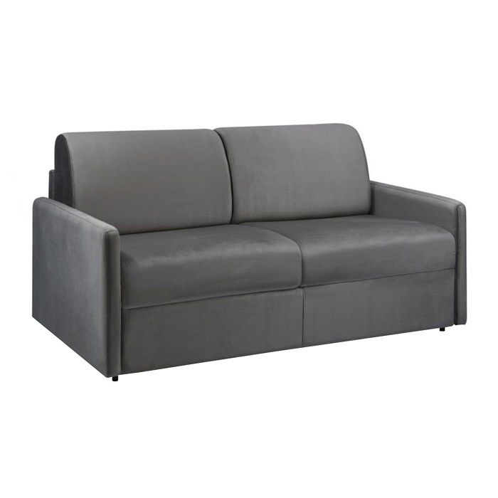 Canapé 3 places convertible express en velours gris anthracite anthracite - Couchage à lattes larges 140 cm - Matelas 14 cm CALIFE