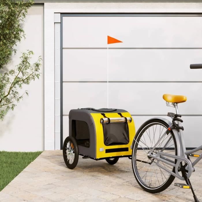 vidaXL Remorque de vélo pour chien jaune et gris tissu oxford et fer 93833