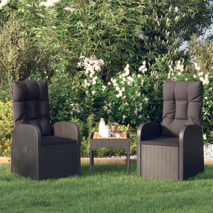 vidaXL 2x Chaise Inclinable de Jardin et Coussins Fauteuil dExtérieur Chaise de Patio Terrasse Arrière cour Robuste Résine 46065 - vue 4