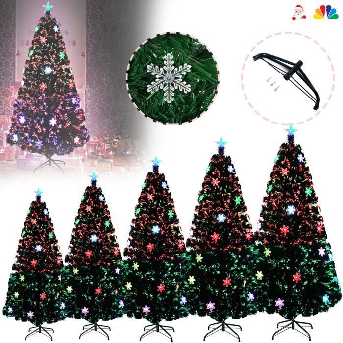 XMTECH 150cm Sapin de Noël Artificiel PVC Arbre de Noel Fibre Optique colorée et flocon de