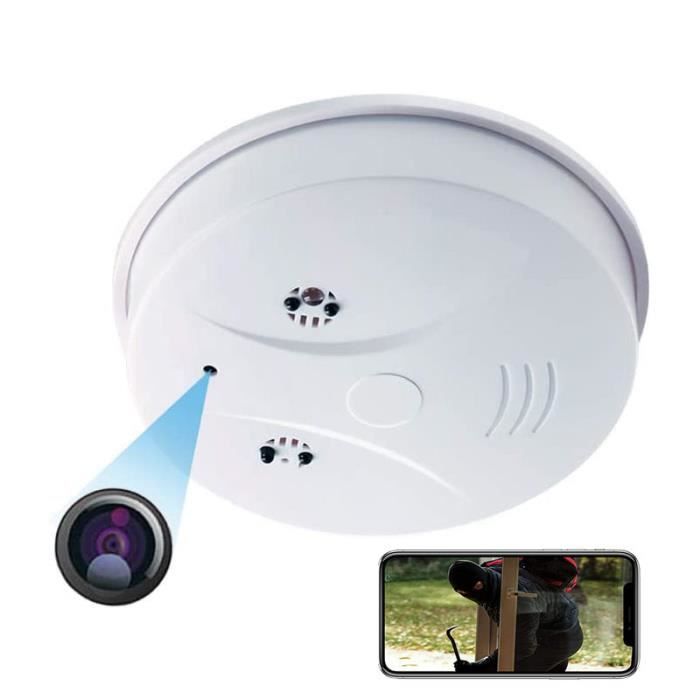 Détecteur de Fumée Caméra Espion HD 1080p Mouvement Vidéosurveillance IR Wifi + SD 8Go YONIS Blanc