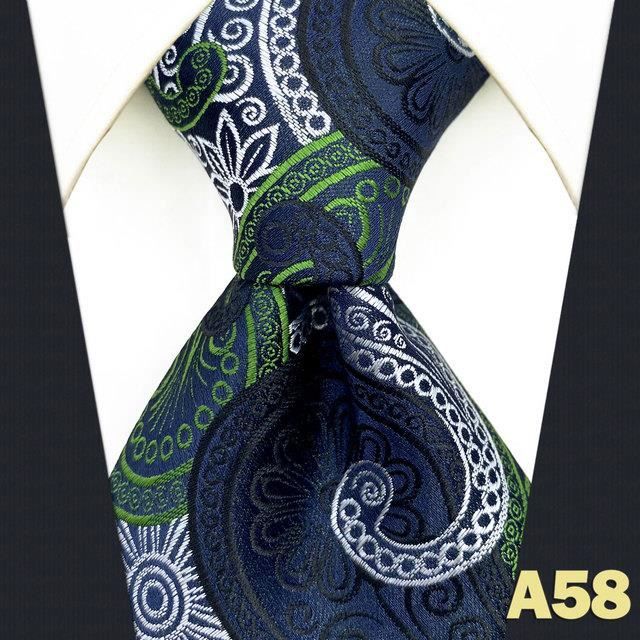Cravate En Soie Jacquard Motif Paisley Bleu Et Jaune - 160 Cm - Avec Pochette Assortie - Pour Mariage Ou Look Décontracté Chic