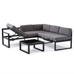 Salon De Jardin Bas Aluminium Blanc Et Coussins Gris 7 Places Salon De Jardin Bas Aluminium A Prix Mini