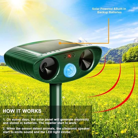 Hofeny Répulsif Solaire Pour Chat Et Animaux à Ultrasons - Portée 8m Avec Détecteur Mouvement - Efficace Contre Chats, Martres, Oiseaux