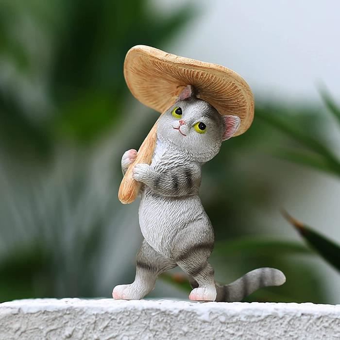 Figurine de chat figurine d'animal de jardin, artisanat d'animaux de  simulation, figurines d'animaux mignons Statue de jardin de chat en plein  air Gris