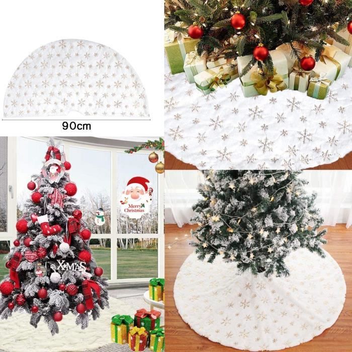 Jupe Sapin Noël 122cm Cache Pied Avec Motifs Sapins Flocons Bonhomme De Neige