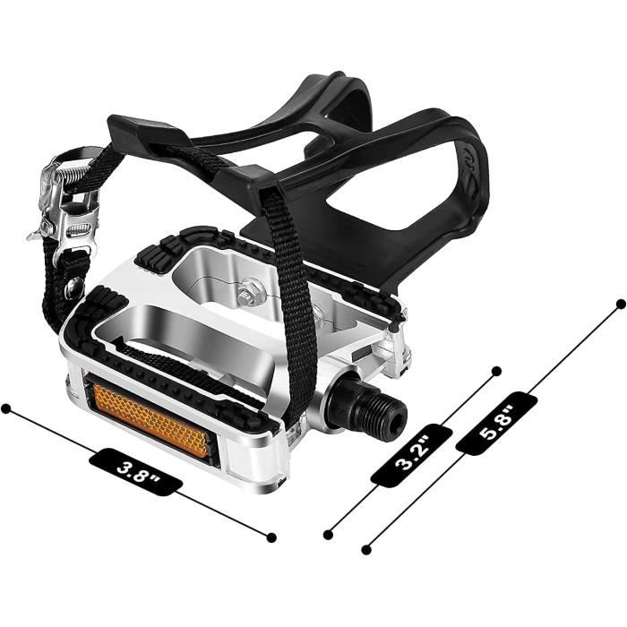Pedales de velo avec cale pied et sangles cage dorteil pour pedale de velo dinterieur de 9 16 pouces pedales de velo en alliage Cdiscount Sport