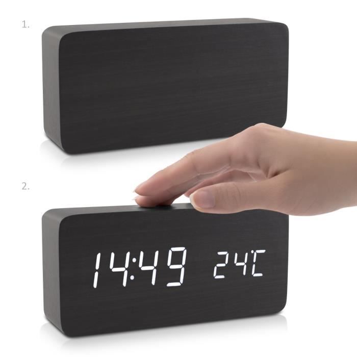 Réveil - LED - Bois - Affichage Température et Humidité - 3