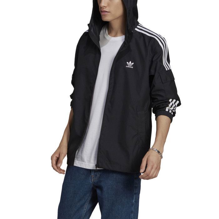 Veste coupe vent adidas Originals ADICOLOR CLASSICS 3 STRIPES FULL ZIP Homme Noir Manches longues