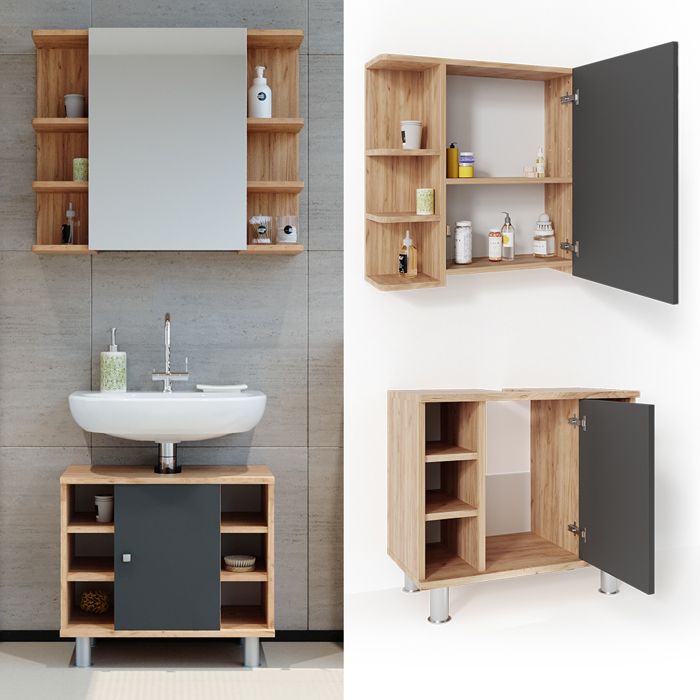 Armoire de salle de bain Irma, 30x192cm, Vert/force de l'or Chêne, Vert