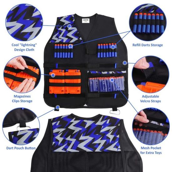 OFUN Kit Gilet Tactique Complet Pour Enfants – Compatible Nerf N-Strike Elite – Vestes, Lunettes, Masque, Chargeurs Rapides, 50 Fléchettes – Dès 6 Ans
