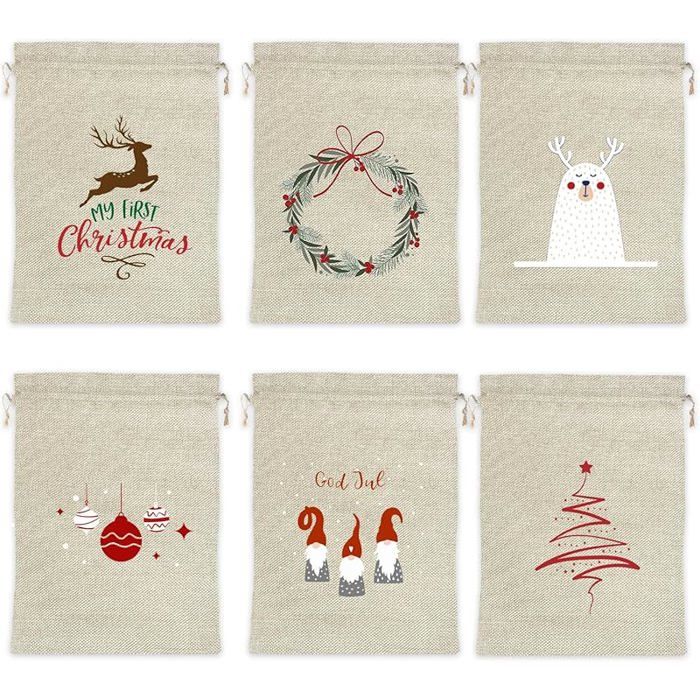 Sac Cadeau Noël En Tissu Zéro Déchet, Emballage Cadeau écologique