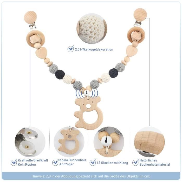 Chaines de poussette en perles bois et silicone sans BPA – Babyzus