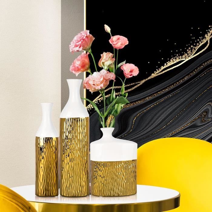 Lot De 3 Vases En Céramique Blanche Moderne - Pour Fleurs Séchées Ou Fraîches, Décoration Table, Salon, Chambre