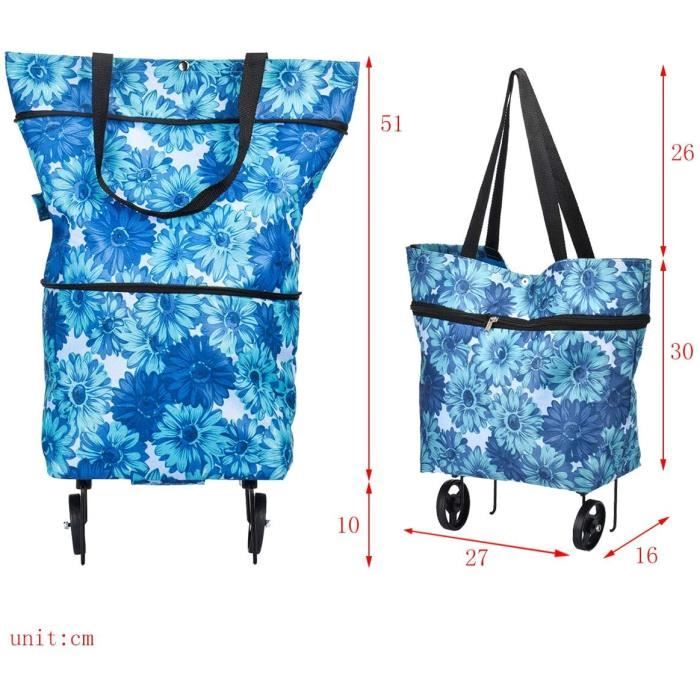 Chariot Course Pliable Roulettes Caddy Pliant Cabas Poussette de Marche 30 x 27 x 16 Centim tres Bleu Blanc 172