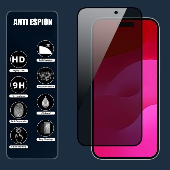 E.F.Connection - 3 pièces Verre Trempé Anti Espion Pour iPhone 13
