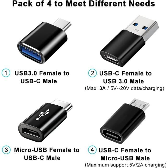 Adaptateur USB-C Vers USB-A 3.0 | Transfert De Données Rapide Et Chargement | Compatible Smartphones, Tablettes, Ordinateurs | Blanc Ou Noir