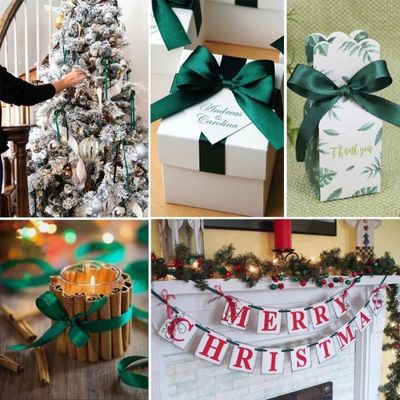 G2PLUS 2 Rouleaux Ruban De Noël:10 Mm Ruban Satin Rouge Et Vert De 10