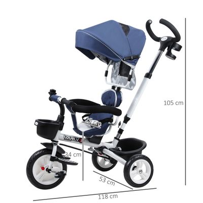 Tricycle Évolutif MAYMA 3-en-1 - Siège Réversible 1-7 Ans Avec Pare-Soleil