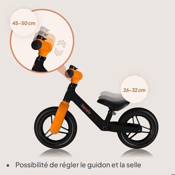 Draisienne Lionelo Toni Dès 18 Mois – 30 Kg Max, Roues PU 25 Cm, Siège Et Guidon Réglables, 2,3 Kg, Sonnette