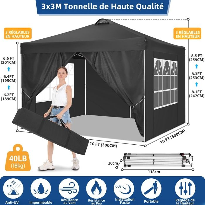 Tonnelle Festival Pliable Ouverte Camping 3x3m