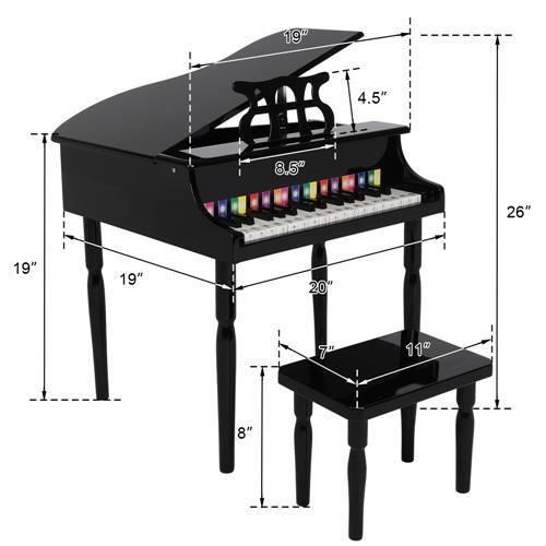 Piano en bois pour enfants à 30 touches Multifonctions avec Tabouret et  Pupitre - 49x50.5x48.5cm - Noir - Cdiscount Instruments de musique