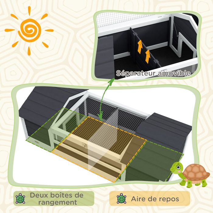 Recinto Per Tartarughe PawHut - Casetta In Legno Con Portalampada E Vassoi Scorrevoli - Foto 9