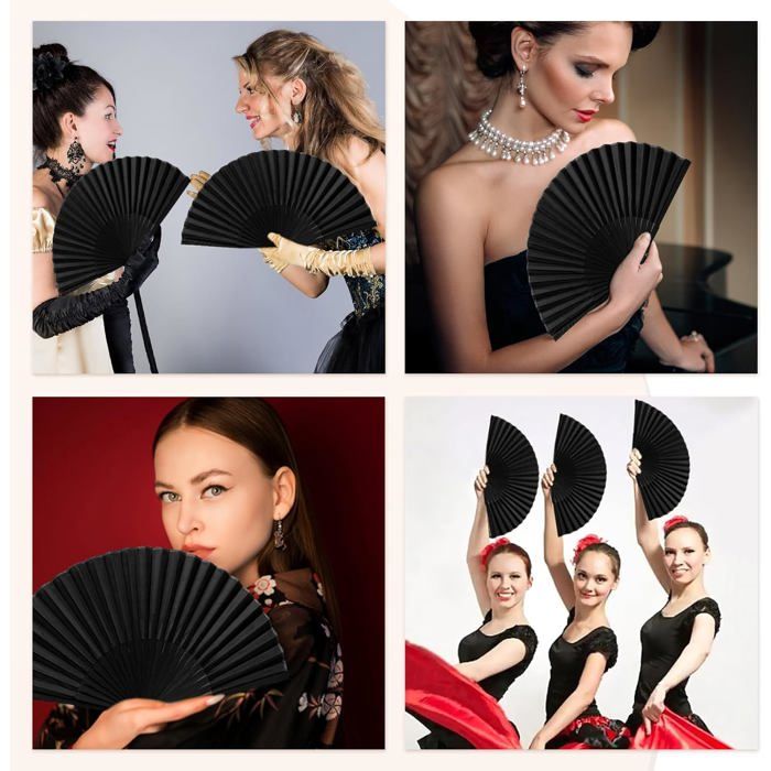 Éventails Pliables Chinois - Lot De 2 Noirs - Pour Danse, Fête, Mariage, Décoration, Cadeau D’été