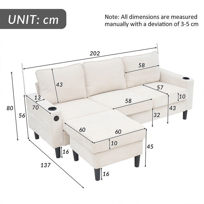 Canapé 3 Places Convertible En L Avec Ports USB/Type-C, Étagères Et Espace Rangement - Gris Velours