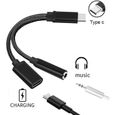 Adaptateur Type C-Jack pour Smartphone 2 en 1 Audio USB-C Ecouteurs Chargeur Casque (NOIR)-0