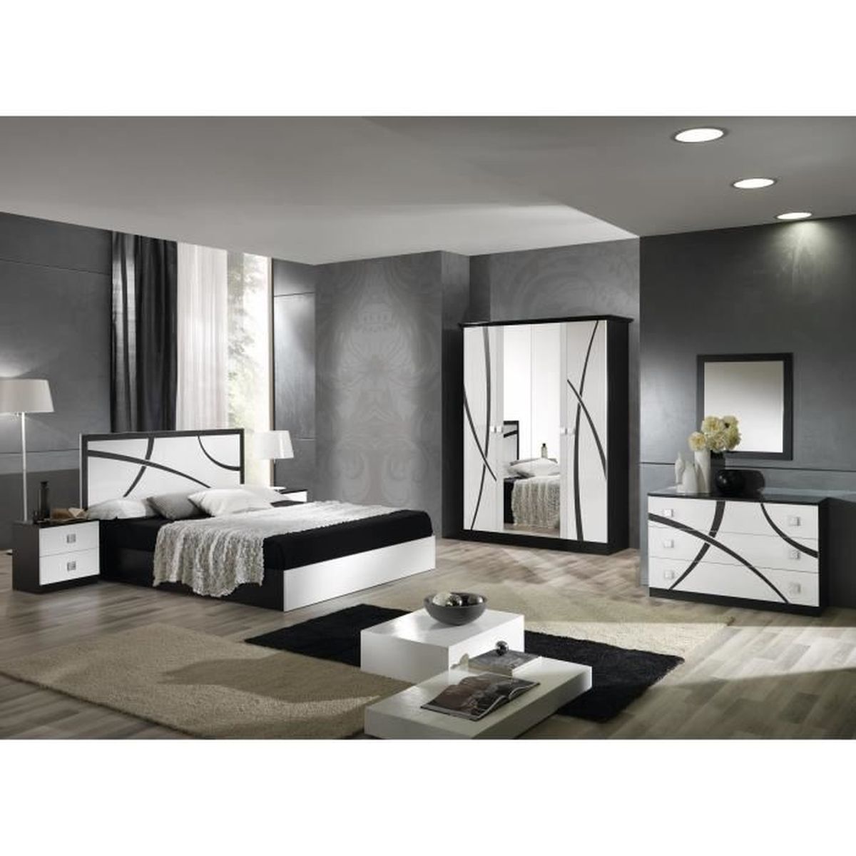 Chambre Milano Complete Armoire 4 Portes Lit 160x200 Achat