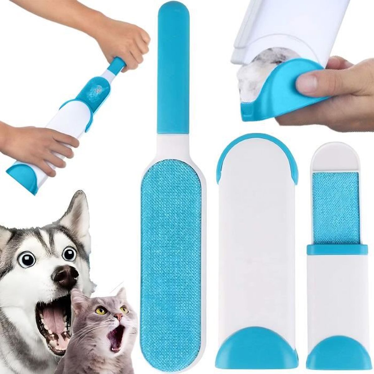 Brosse Anti-Poils 4-en-1 Pour Animaux - Manche Réglable, Tête Bidirectionnelle | Enlève Les Poils Sur Canapé, Tapis, Vêtements, Literie - 3